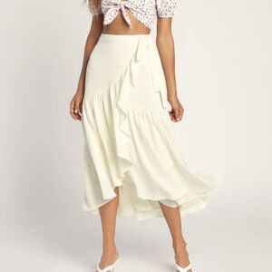 Lulu's Sweetly Stunning Ivory High-Low Wrap Maxi Skirt
